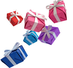 Falling colorful gift boxes isolated on transparent white background 