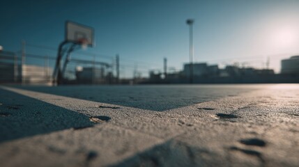Abstract view of a basketball court under a clear sky on a sunny day