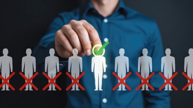 Business professional selects one candidate from a line of rejected applicants