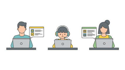 Diverse Team Collaborating Online with Laptop Computers and Digital Interfaces