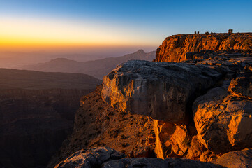 Tranquil scene from the Al Hajar Mountains, Oman. Landscape near the Balcony Walk, Jabal Shams and the Grand Canyon of Oman.