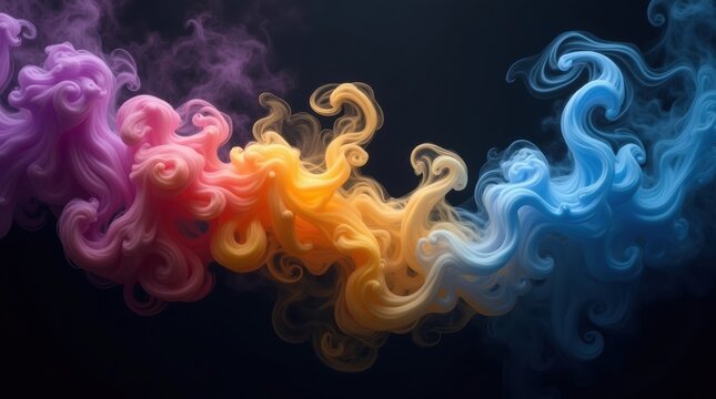 Vibrant swirling smoke clouds in purple pink orange and blue hues