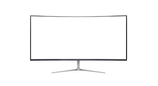 Realistic Wide Curved Computer Monitor Mockup Isolated on White Background - Gaming Screen Display Template