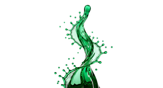 Green Liquid Splash Swirl - 3D Rendered Emerald Fluid Wave Isolated on White for Eco Concepts