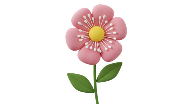 Cute 3D Clay Style Pink Flower Illustration with Yellow Center - Spring Nature Icon