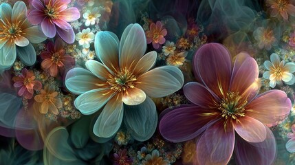 Abstract floral composition with vibrant colors and intricate details background