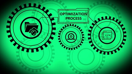Interconnected Gears Illustrating Optimization Process with Cloud Storage and Coding Icons cogwheels
