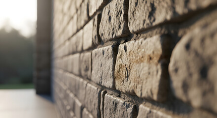 Warm afternoon sunlight illuminates the rugged texture of an old brick wall, creating a captivating interplay of light and shadow on the durable masonry surface, evoking a sense of enduring strength