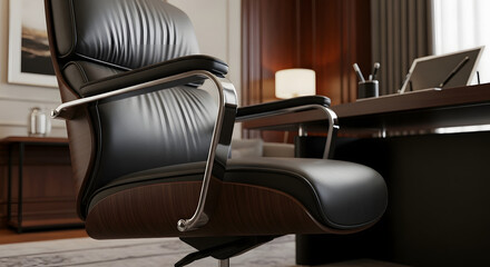 Executive office chair in a modern office setting.