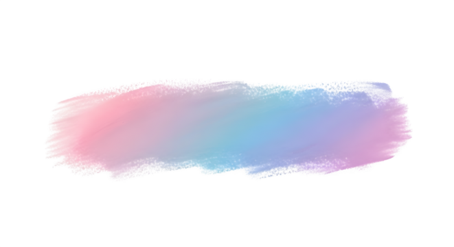 Abstract pastel watercolor brush stroke texture isolated on transparent background featuring a soft gradient blend of pink, blue, and purple hues, perfect for artistic design element or banner - Powered by Adobe