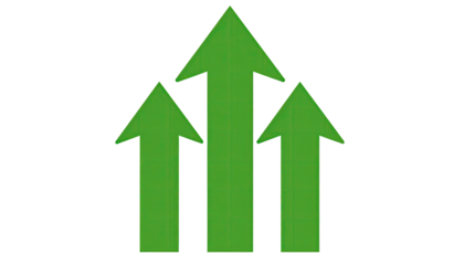 Three green arrows pointing upwards on a black background