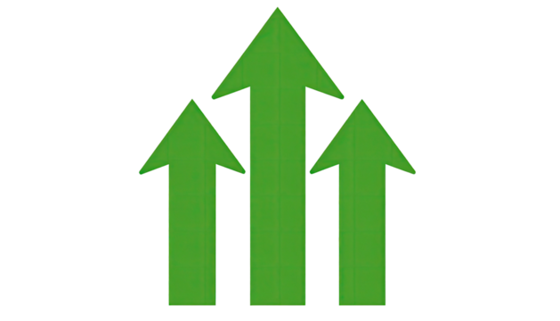 Three green arrows pointing upwards on a black background