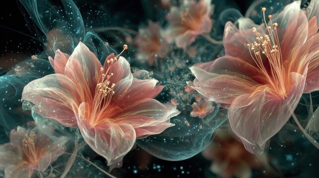 Abstract floral design with translucent petals and artistic background