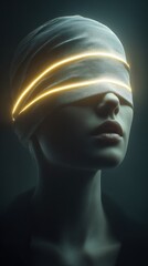 Abstract portrait of a woman with illuminated headband on dark background