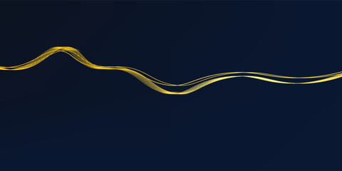 Abstract luxury line pattern, wave gold on black background. Hand drawn floral ornament. Art Deco style. Vector illustration.