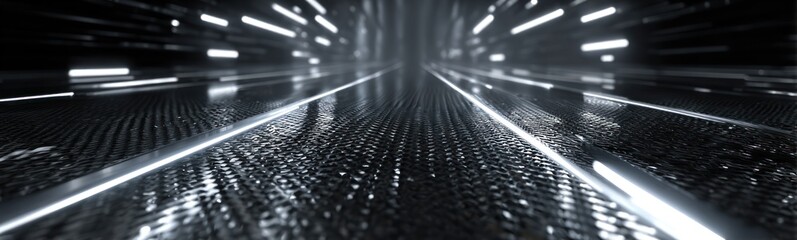 Fototapeta premium Abstract futuristic tunnel with bright lights and reflective surface