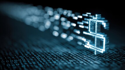 A digital representation of currency symbolized by a dollar sign, composed of binary code, suggesting a theme of technology and finance.
