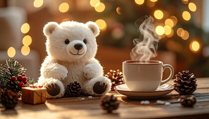 クリスマスカフェのクマのぬいぐるみ