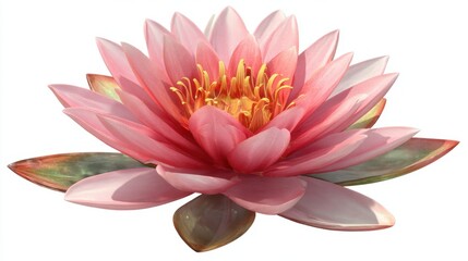Obraz premium A stunning pink lotus flower blooms gracefully revealing its soft petals and golden stamen. This natural beauty embodies tranquility in a peaceful pond environment.