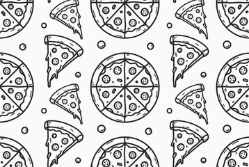 Black and white pizza slices and circles pattern pepperoni