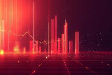 Glowing red digital bar chart displaying financial data analysis