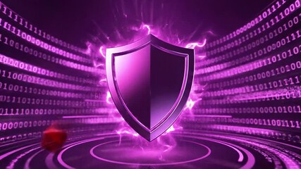 A glowing purple orb explodes into shards inside a neon tunnel, ringed by binary code, pulsing now!! - Powered by Adobe