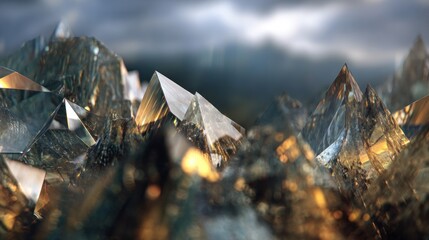 Abstract illustration of crystalline structures with sharp edges and complex shapes