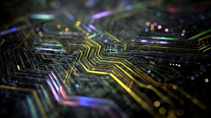 Abstract circuit board illustration with glowing lines and technology background