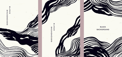 抽象的な墨の流れを描いた和風モノクロ背景