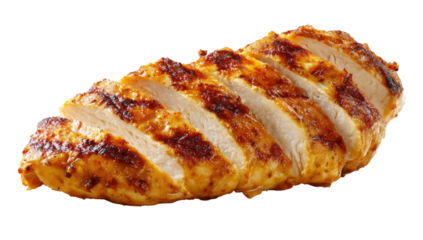 Sliced grilled chicken breast with a flavorful spice rub