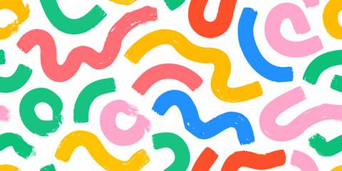 Colorful brushstroke pattern with abstract shapes on white background for creative designs