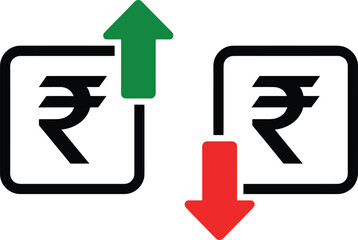 Rupee Currency Growth and Decline Vector Icons