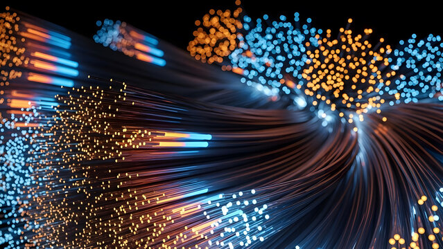 Optical fiber network cables with glowing light