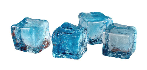 Fototapeta premium Four frosty blue ice cubes on a black background