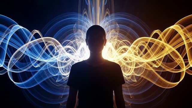 Dynamic silhouette radiates with energy, perfect for conveying innovation, power, and transformative ideas with vibrant colors