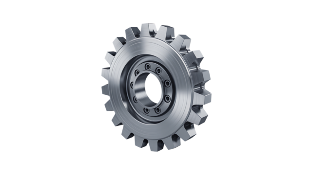 Polished Metal Gear with Ball Bearing Center Keywords: gear, cogwheel, metal, steel, mechanical isolated on a transparent background