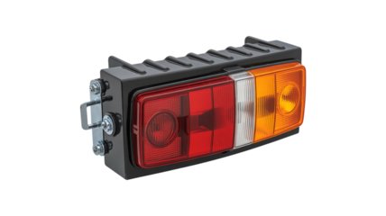 Rectangular Vehicle Tail Light With Red Orange White Sections isolated on a transparent background