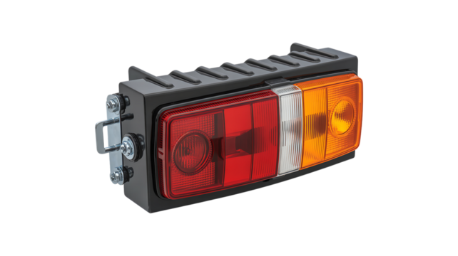 Rectangular Vehicle Tail Light With Red Orange White Sections isolated on a transparent background