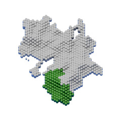 ハニカム構造状の和歌山県の立体地図
