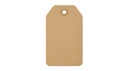 Blank brown cardboard gift tag with a hole at the top, isolated on transparent background, perfect for price label, shipping information, or custom message