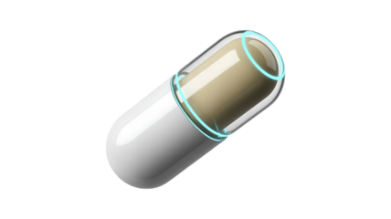 Transparent Capsule with Light Blue Glow pill medicine isolated on a transparent background