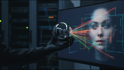 Artificial intelligence deepfake technology detects crimes using facial recognition digital analysis and data dark server room environment raising - Powered by Adobe