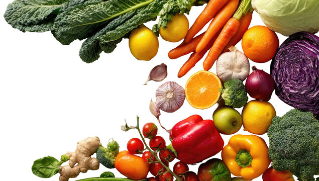 Fresh, vibrant collection of assorted raw fruits and vegetables