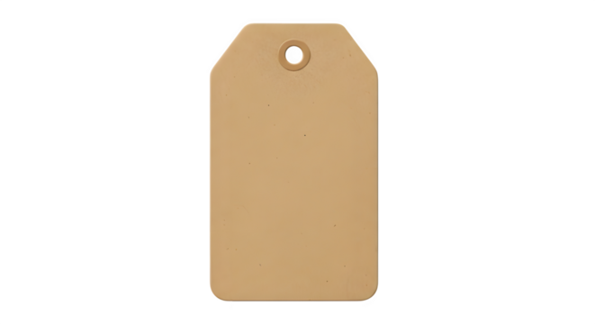 Blank brown cardboard gift tag with a hole at the top, isolated on transparent background, perfect for price label, shipping information, or custom message
