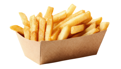 Crispy golden potato sticks served in a simple brown paper carton