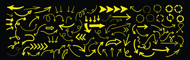 Hand drawn arrow set featuring curved, straight, dotted, and swirled arrows design, arrow vector for creative design, presentations, infographics, and decorative purposes