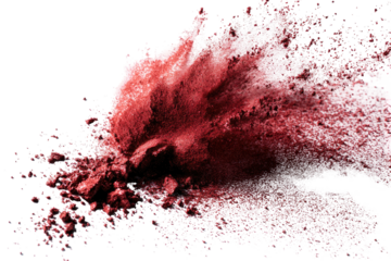 Vibrant red powder explodes outwards against a dark background