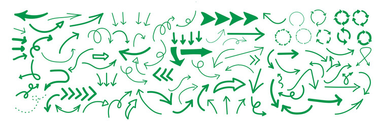Hand drawn arrow set featuring curved, straight, dotted, and swirled arrows design, arrow vector for creative design, presentations, infographics, and decorative purposes