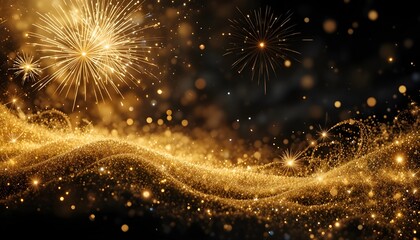 Fototapeta premium Abstract Gold Glitter Background with Fireworks for Holiday Celebrations