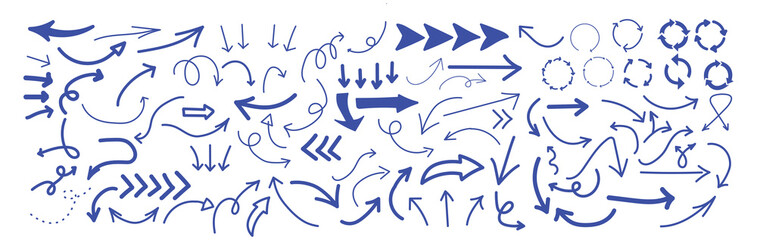 Hand drawn arrow set featuring curved, straight, dotted, and swirled arrows design, arrow vector for creative design, presentations, infographics, and decorative purposes